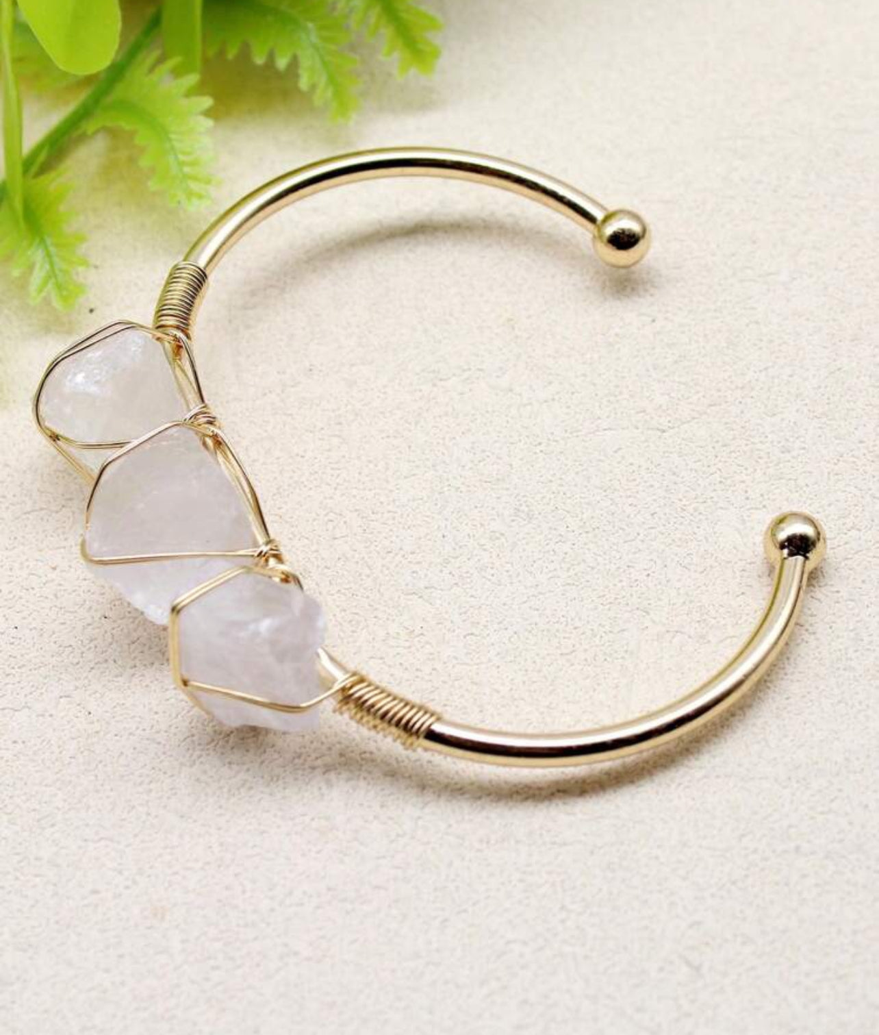 Three Rough Clear Quartz Crystal Wire Wrapped Bracelet