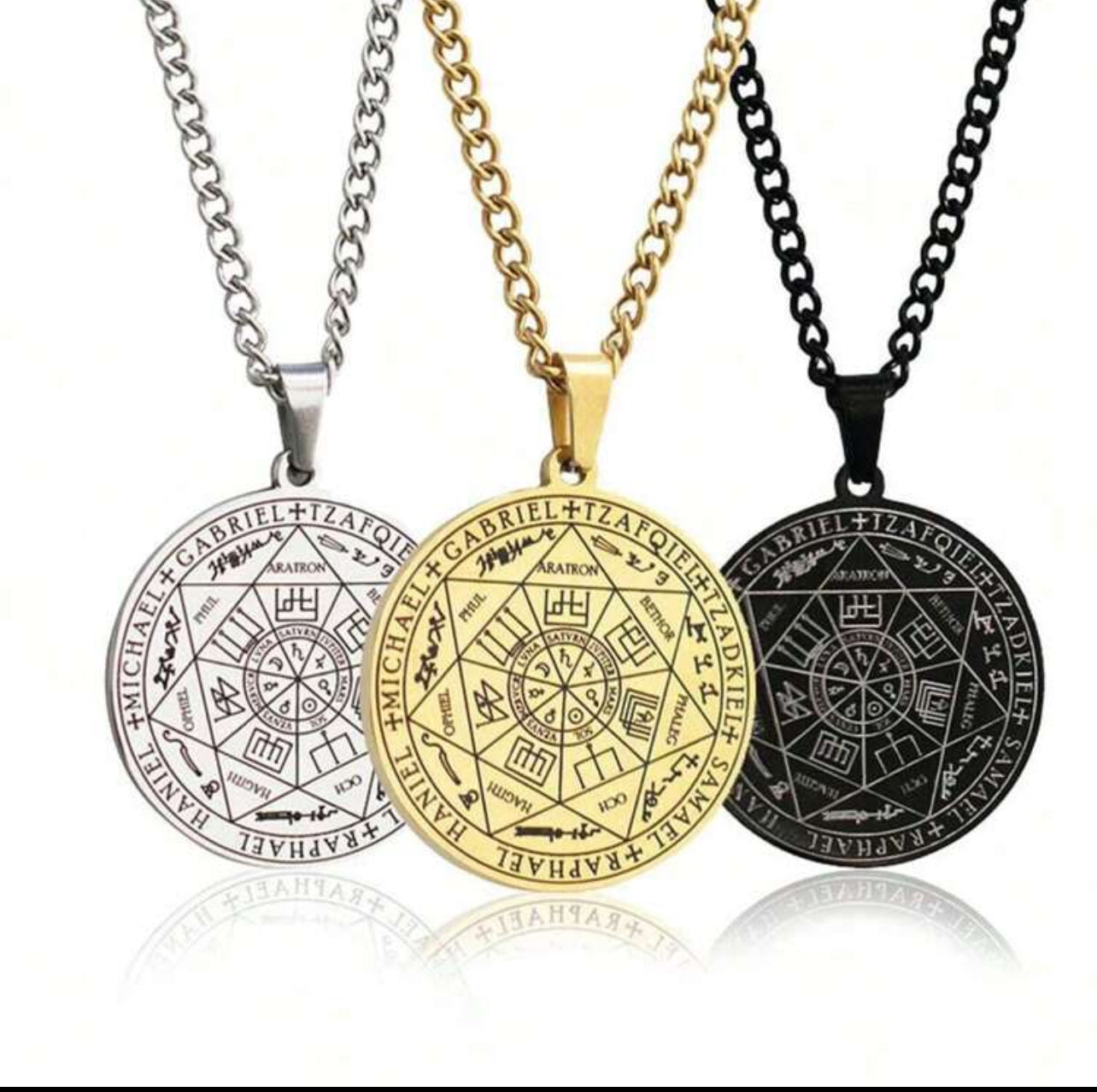 Stainless Steel Seven Archangels Round Pendant Necklace