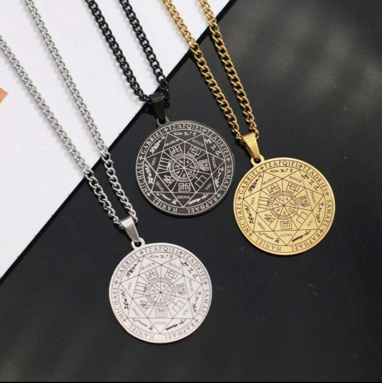 Stainless Steel Seven Archangels Round Pendant Necklace