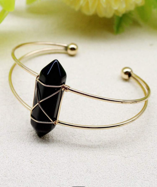 Double Terminated Black Obsidian Wire Wrapped Bracelet