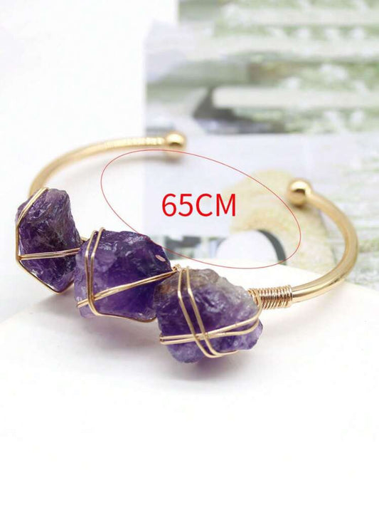 Three Rough Amethyst Crystal Wire Wrapped Bracelet